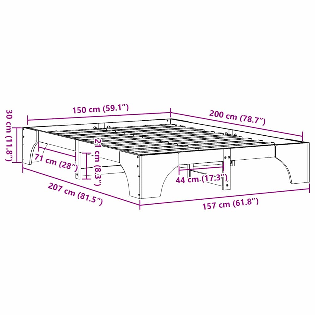 Bettgestell Massives Kiefernholz 150 x 200 cm Massivholz Kiefer